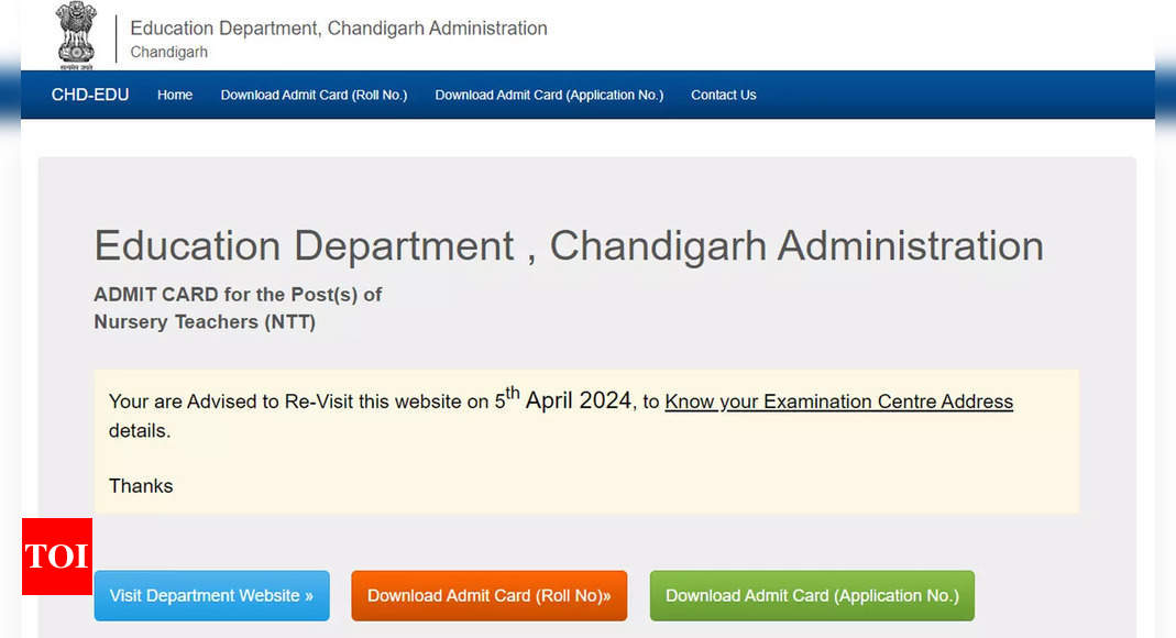 Chandigarh NTT Admit Card 2024 released, exam on April 7; Check direct link here