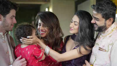 Priyanka Chopra beams with happiness as her brother Siddharth Chopra's fiance Neelam Upadhyaya shows love to Malti Marie at engagement ceremony