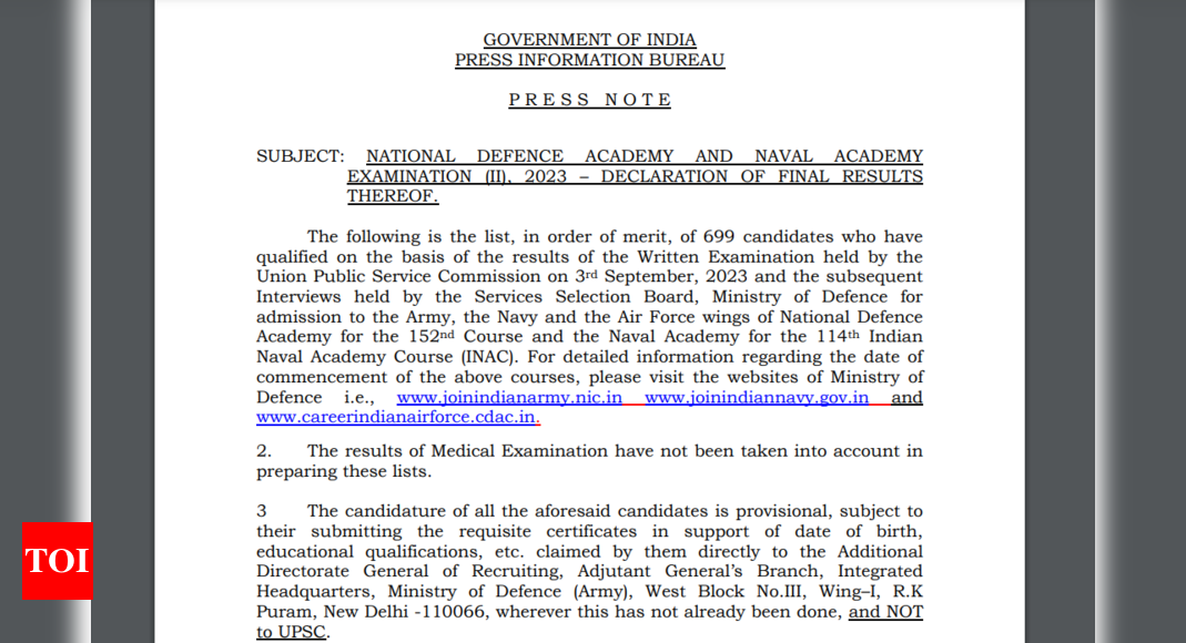 UPSC NDA result 2023 OUT for NA 2: 699 candidates qualified, direct link to check final result