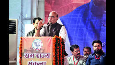 ‘World listens to what India says’: At rally, Rajnath hails ‘karishmai’ Modi