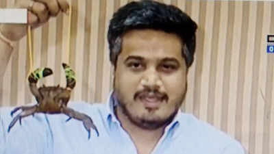 Rohit Pawar does live crab stunt at press conference, complaint lodged with Election Commission