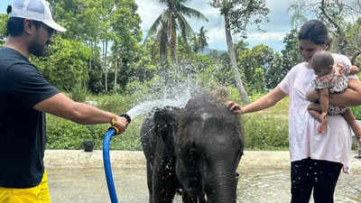 Ram Charan and Upasana Konidela enjoy summer with daughter Klin Kaara at the elephant rescue camp in Thailand - See photos