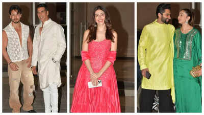 Rakul Preet Singh and Jackky Bhagnani look stunning in ethnic outfits while Akshay Kumar and Tiger Shroff twin in white as they attend Ali Abbas Zafar's iftar party - See photos