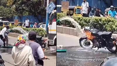 Bullet bursts into flames on Pune road amid intense heatwave