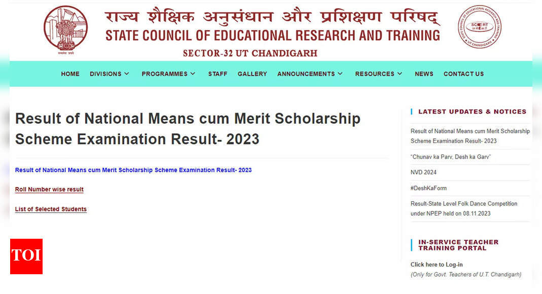 Chandigarh NMMS result 2023 announced at scertchd.edu.in, Check here