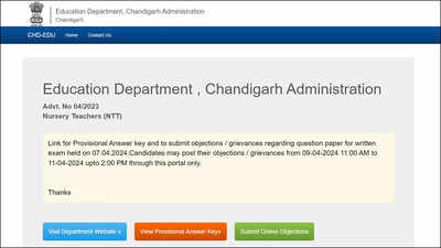 Chandigarh NTT Recruitment 2024: Provisional answer key released at nltchd.info; Download here