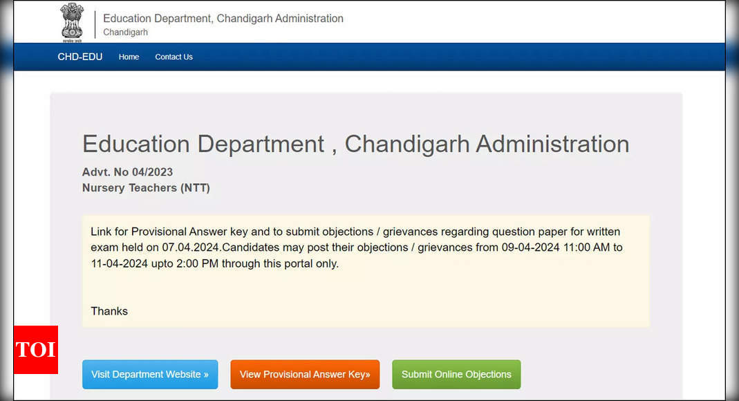 Chandigarh NTT Recruitment 2024: Provisional answer key released at nltchd.info; Download here