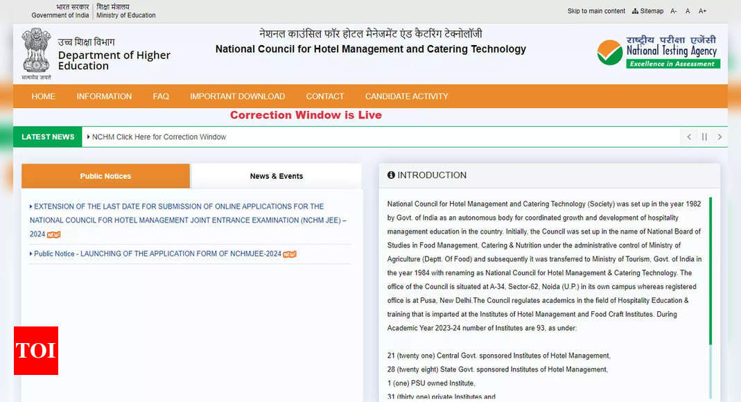 NCHM JEE 2024 application correction facility begins; edit these fields ...