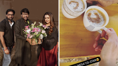 In pic: Trisha enjoys a freshly brewed coffee made by Megastar Chiranjeevi