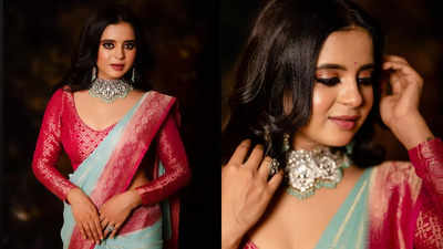 Actress Kavya Gowda radiates elegance in a traditional silk saree ensemble