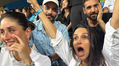 Neha Dhupia perfectly describes two types of besties while watching MS Dhoni's hat-trick of sixes during the IPL match