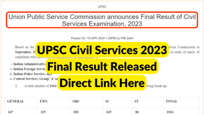 UPSC Civil Services 2023 Final result out: Check direct link to download and toppers' list here