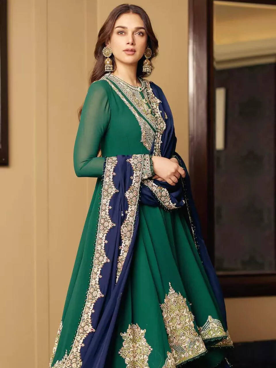 aditi rao hydari green dress Aditi Rao Hydari in our Teal & Black Blossom Jacket Sharara Set – Bhumika  Sharma