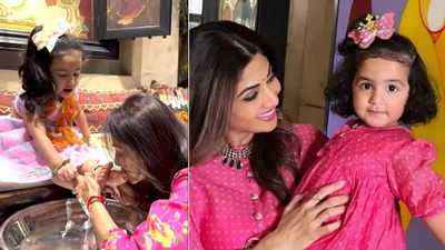 Shilpa Shetty celebrates 'ashtami' with 'kanya pujan' as she washes and kisses daughter Samisha Shetty's feet - WATCH video