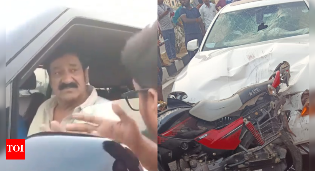 Telugu actor Raghu Babu's car rams into a bike on highway; the bike ...