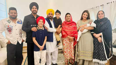 Gippy Grewal and his family visit CM Bhagwant Mann to meet his baby girl