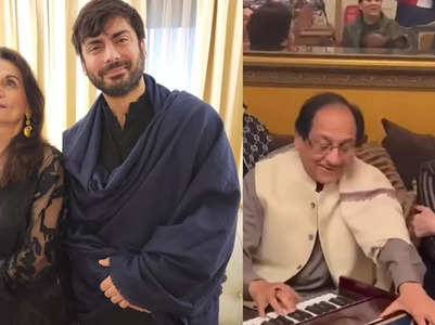 Mumtaz poses with Fawad Khan at a house party 