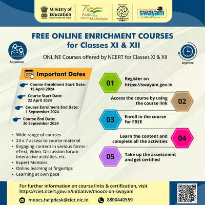 NCERT offers free online courses for Classes 11 & 12 students on SWAYAM portal