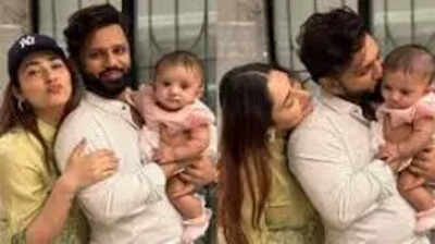 Rahul Vaidya shares adorable pics with Disha Parmar and daughter Navya as she completes seven months; see pics