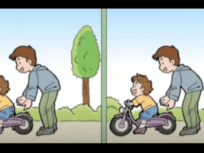 Optical Illusion: Can you spot 3 differences in this boy learning bicycle picture?