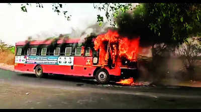 Lucky escape for 59 as ST bus catches fire in Satana