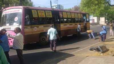 Conductor falls off Trichy city bus along with seat