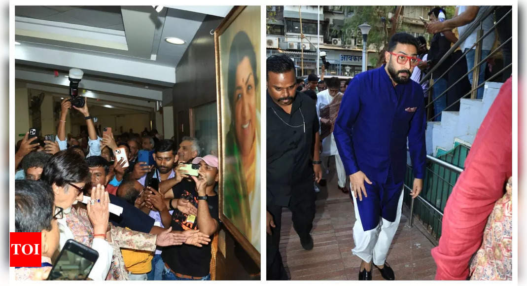 Amitabh Bachchan pays his respect to late Lata Mangehkar as he attends Deenanath Mangeshkar Awards with son Abhishek Bachchan – See photos | – Times of India