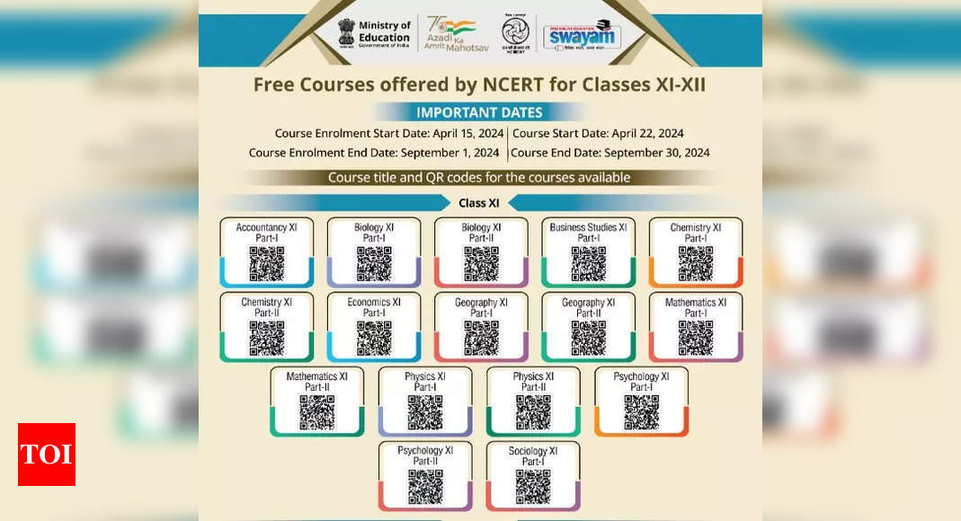 CBSE Informs Schools About Free NCERT Online Courses for Class 11, 12 on SWAYAM Portal – Times of India