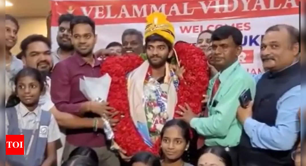 Watch: D Gukesh receives hero’s welcome at Chennai airport after historic win at Candidates chess tournament | Chess News – Times of India