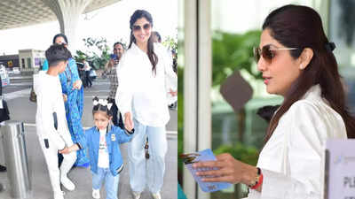 Amid ED Probe on Raj Kundra, Shilpa Shetty jets off for vacay with her kids and mom, refuses to pose for paps and says, 'late ho rahi hoon' - WATCH video