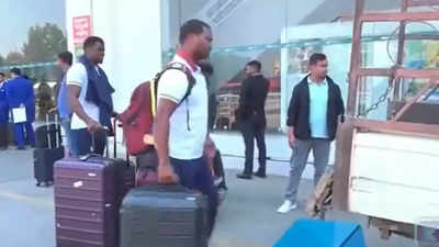 West Indies cricket team loads their own luggage in small tempo on arrival in Nepal - WATCH