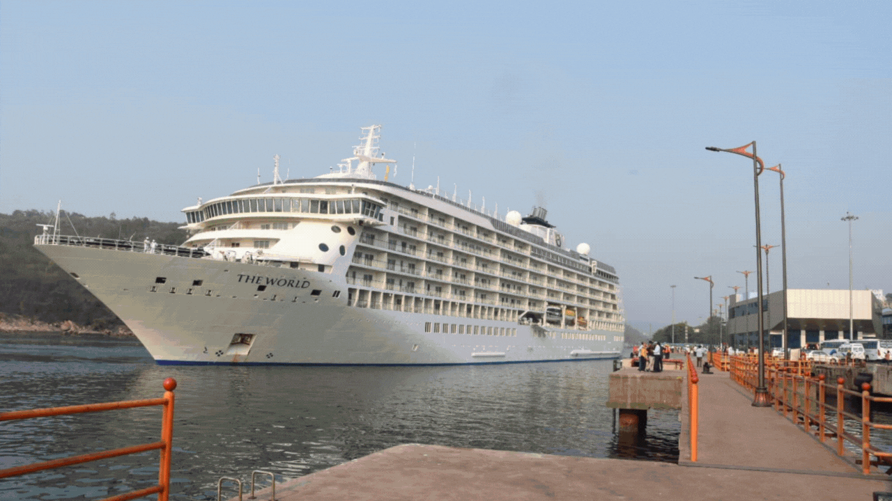Vizag international cruise terminal welcomes maiden voyage of luxury cruise ship The World | Visakhapatnam News