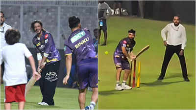 Shah Rukh Khan and son AbRam join KKR star Rinku Singh for a fun cricket session