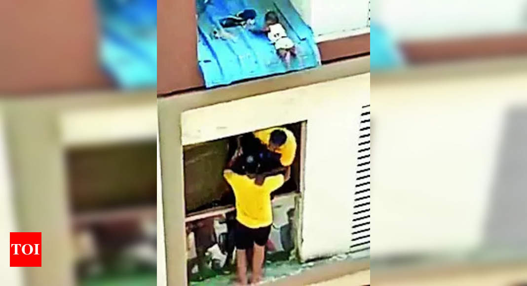 Child slips out of mom's hands from 4th floor balcony, rescued by ...