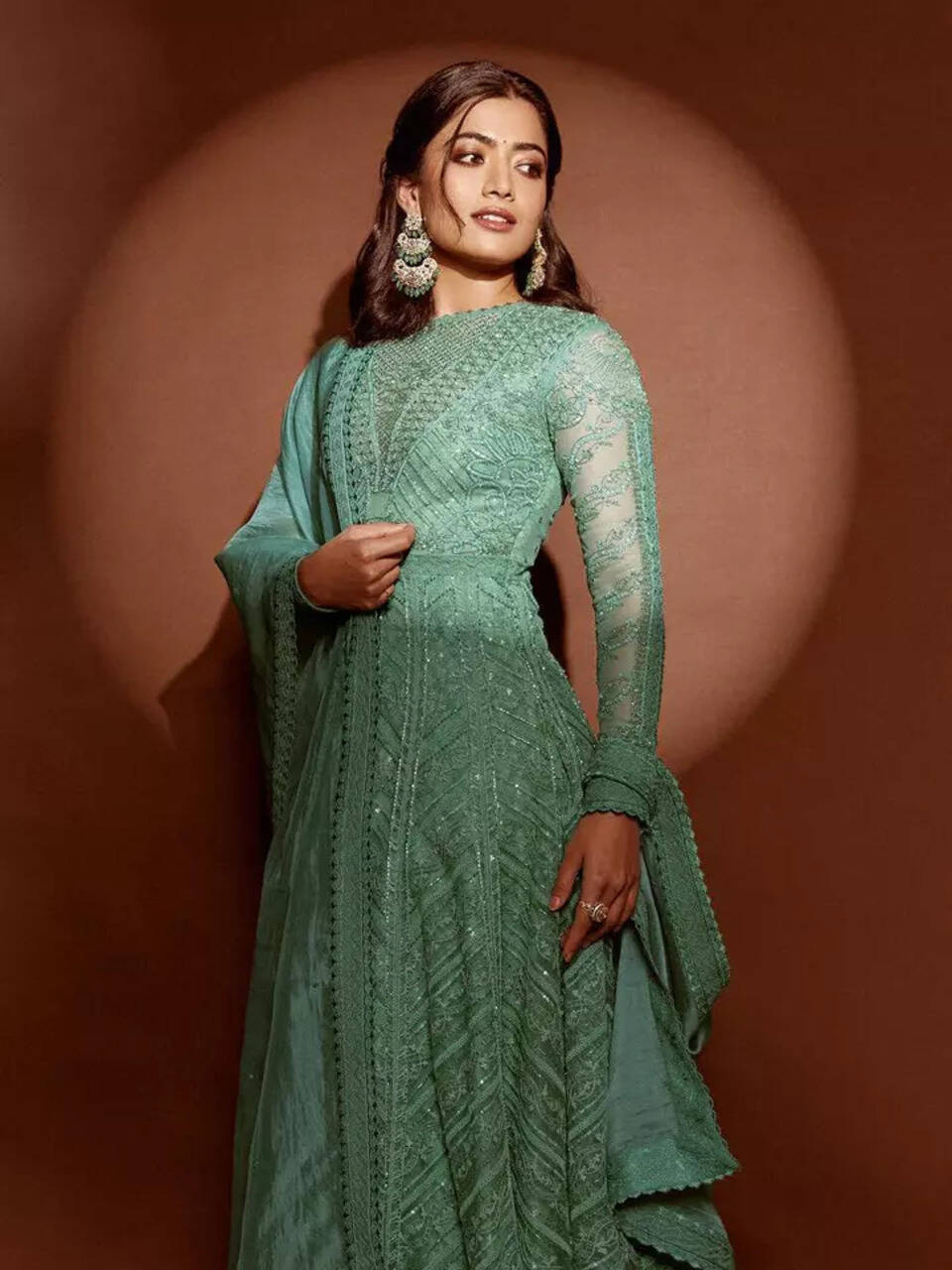green emerald velvet dress Anisha Shetty — Himalayan Mint Green Anarkali Set – Fabilicious Fashion main image 0