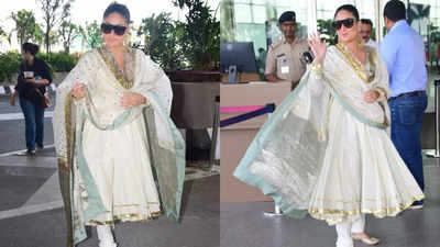 Kareena Kapoor nails the airport look in a Heeramandi-esque ivory anarkali