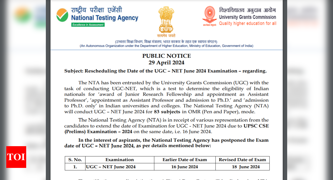 UGC NET 2024 exam postponed till June 18 due to clash with UPSC Civil Services Prelims: Check official notice here