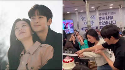 Kim Soo-hyun and Kim Ji-won adorably cut cake together at 'Queen of Tears' wrap party - watch video