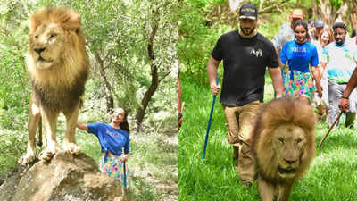 Jasmin Bhasin poses with lion, enjoys ziplining at Mauritius Wildlife Park as she holidays with Aly Goni