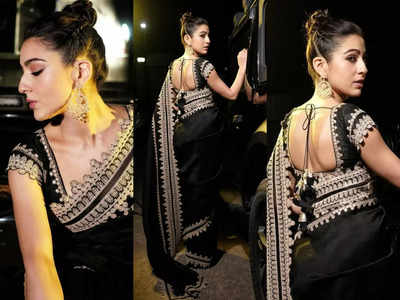 Sara Ali Khan's sheer black sari with ornate dori is perfect for your Cocktail