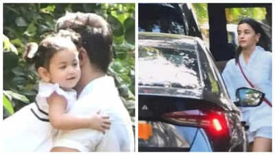 Ranbir Kapoor carries adorable baby Raha in his arms as he visits Varun Dhawan at his residence with wife Alia Bhatt - See photos