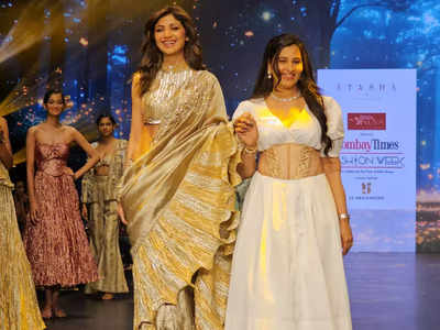 Shilpa Shetty stuns in a silver-gold sari at BTFW