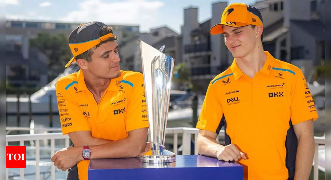 F1 sensations Lando Norris and Oscar Piastri share frame with ICC T20 World Cup trophy | Cricket News – Times of India