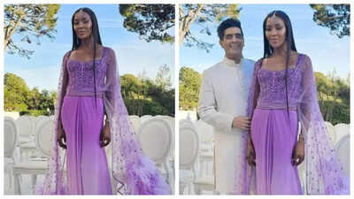 Naomi Campbell makes heads turn in a Manish Malhotra's custom-made beaded, lavender sari; fans REACT - See photos