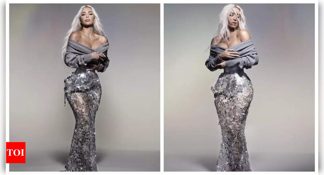 Met Gala 2024: Kim Kardashian shows off her TINY waist in silver corset gown | – Times of India