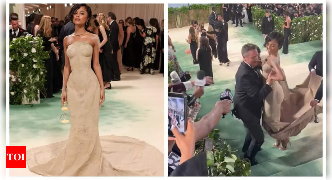 Tyla had to be CARRIED up Met Gala stairs in sculpted sand gown – WATCH viral video | – Times of India