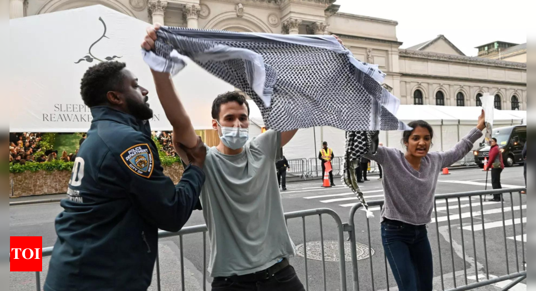 Pro-Palestinian protesters clash with police, vandalize NYC monuments during Met gala – Times of India
