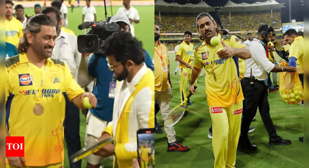 MS Dhoni reunites with Suresh Raina, gifts tennis balls as souvenirs to fans – WATCH | Cricket News – Times of India