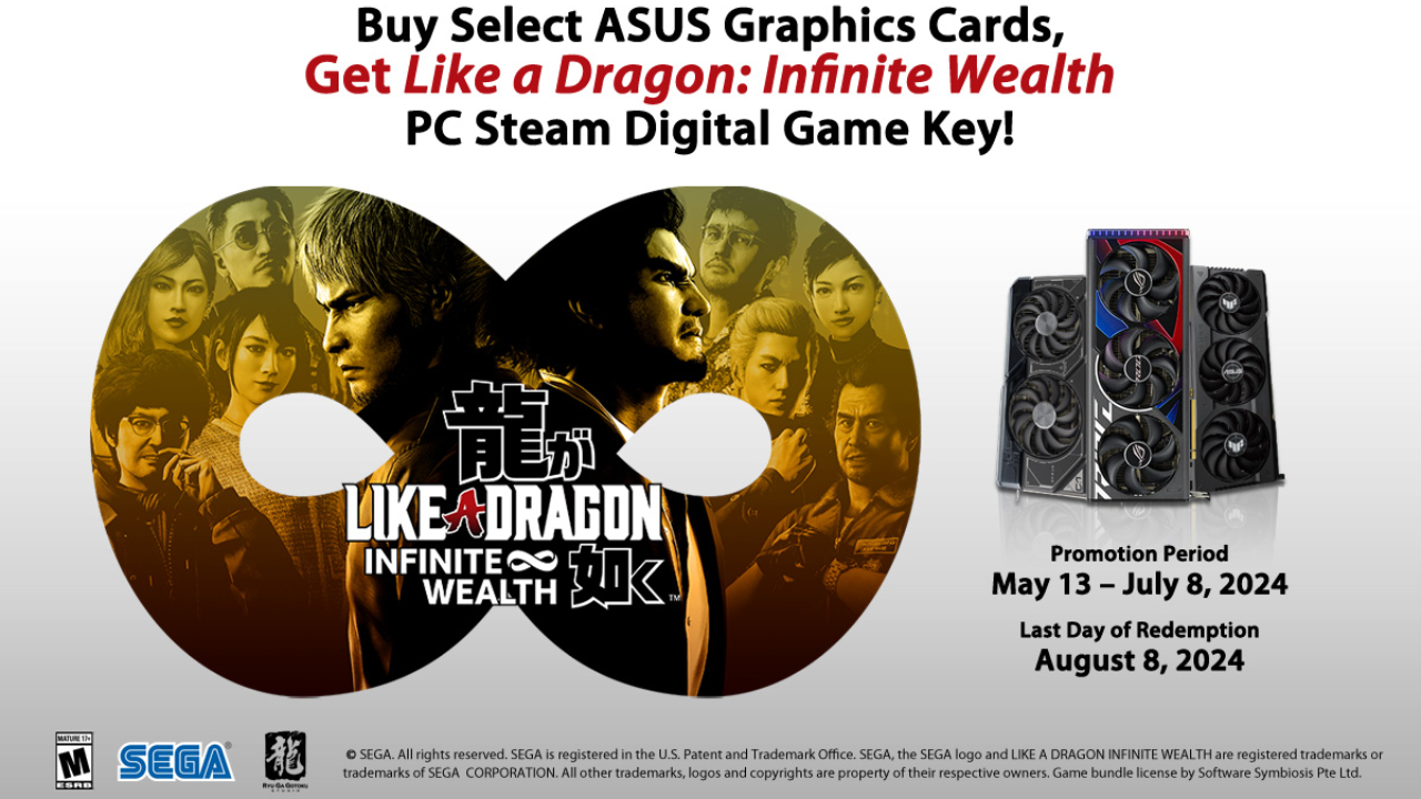 Asus、一部の GPU を購入すると無料の「Like a Dragon: Infinite Wealth」ゲームを発表