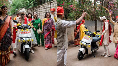 Bengaluru man swaps horse with electric scooter for unique baraat: Video goes viral